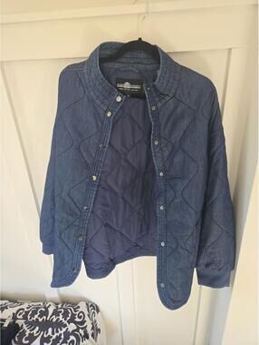Fleet Street Quilted Denim Bomber Jacket Size XL